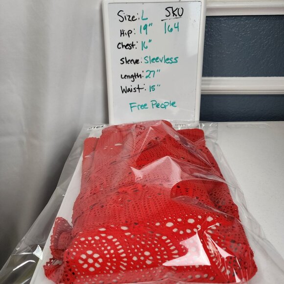 Free People Red Crochet Strapless Dress With Tie Detail Size L - Picture 12 of 16